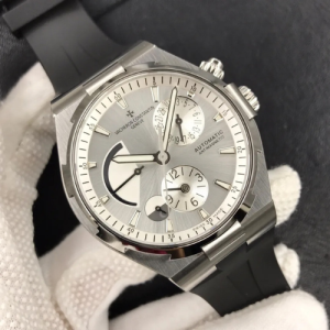 Eta Vacheron swiss Overseas Dual Time White Dial in Steel on Rubber Strap