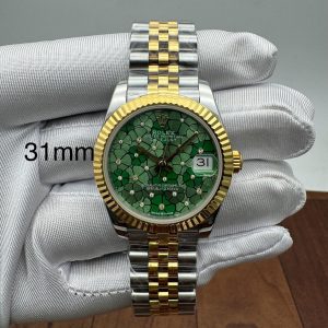 Eta Rolex Lady Datejust  Green Flower Motif Two Tone Watch