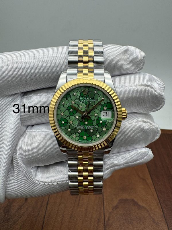 Eta Rolex Lady Datejust  Green Flower Motif Two Tone Watch